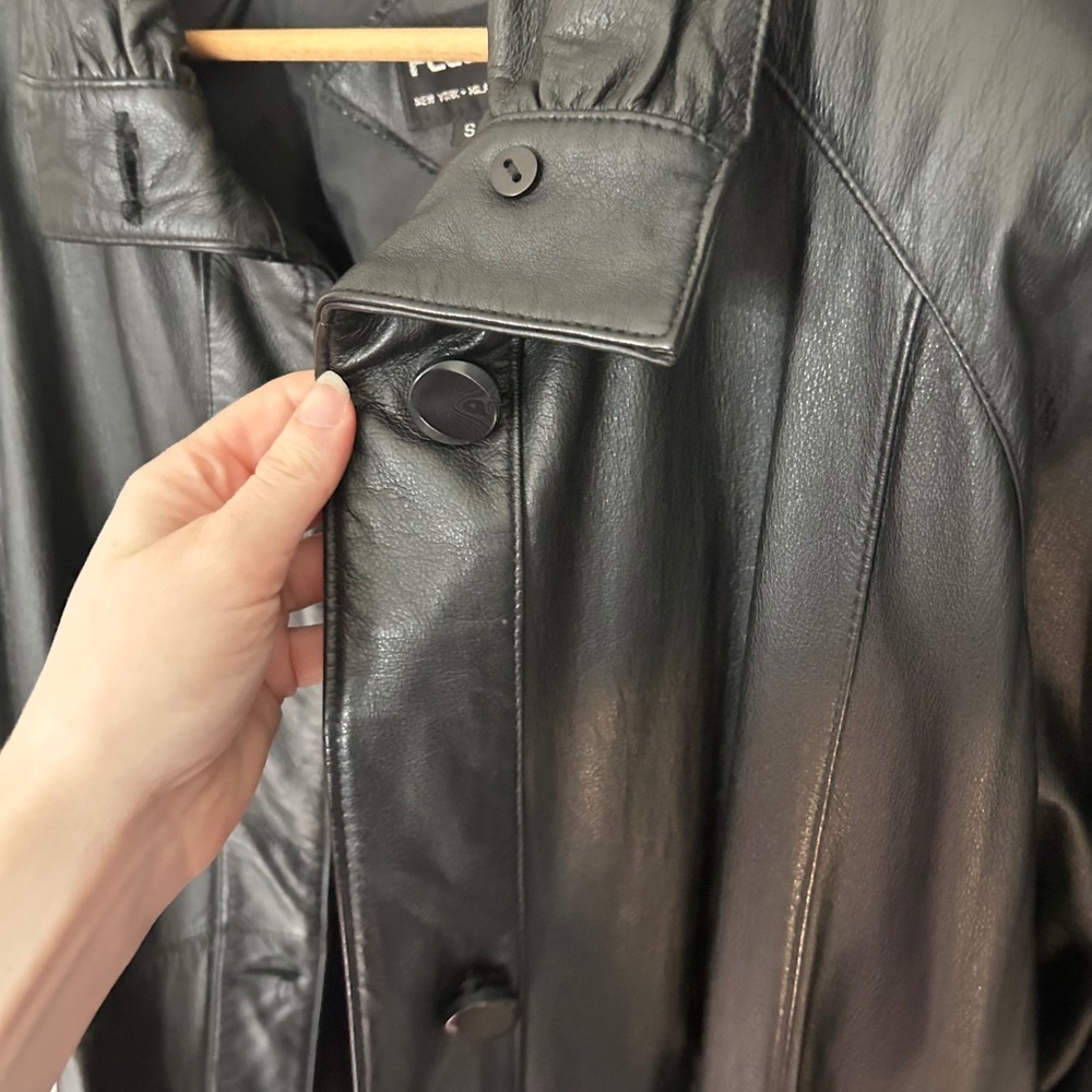 Vintage Pelle Leather Jacket Black Button Front Classic Style - Men's Small - Picture 3 of 9